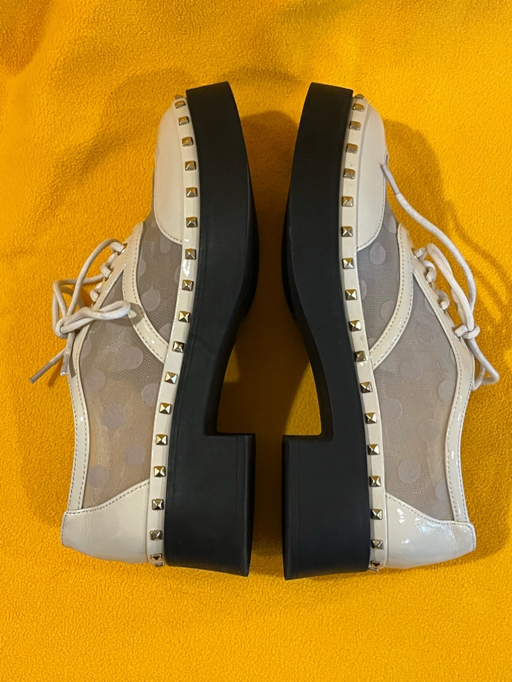 Jessica Simpson Chryse Polka Dot Flock Mesh & faux leather chunky oxfords. 6 - Picture 9 of 12